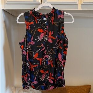Allison Joy Black Top with Red and Blue Floral Design